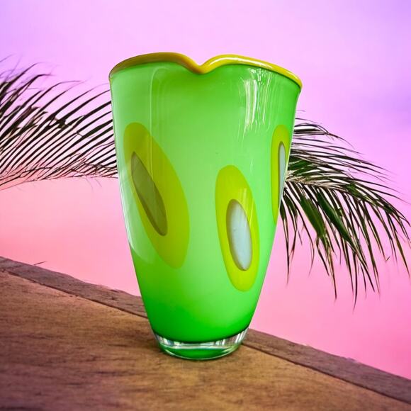 Blown Art Glass Pitcher-Millefiori Style-Lime Green Yellow-Margarita-Retro-VTG - Picture 2 of 6